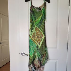 CACHE Green floral & paisley asymmetrical dress size 6